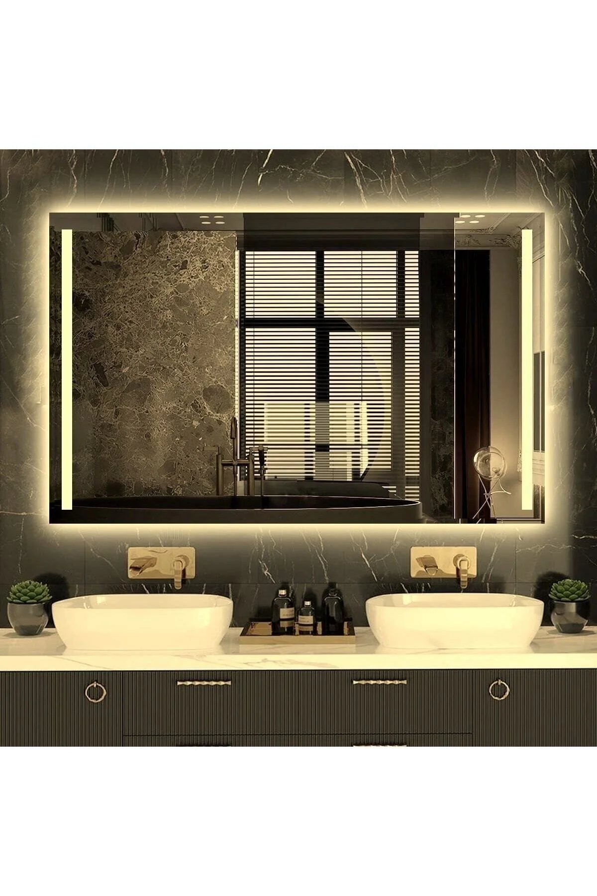 DİKDÖRTGEN KUMLAMALI AYNA LEDLİ ÇERÇEVESİZ